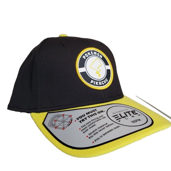 POKÉMON PIKACHU Patch Hat Curved Tail Logo Elite Flex Snapback Ball Cap #025 New - Picture 10 of 16